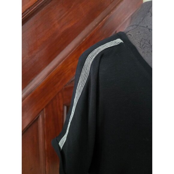 Chicos Black Tunic Top W/Silver Accent Stripes Size 3 (18/20 XL) Short Sleeves - Picture 2 of 8